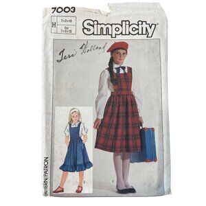 80s Simplicity 7003 Sewing Pattern Girls Size 7 8 10 Jumper Blouse Uniform CUT